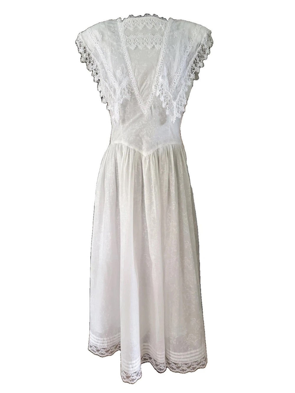 VTG 80s/90s Scott McClintock White Cotton Lace Midi Dress Prairie Cottagecore